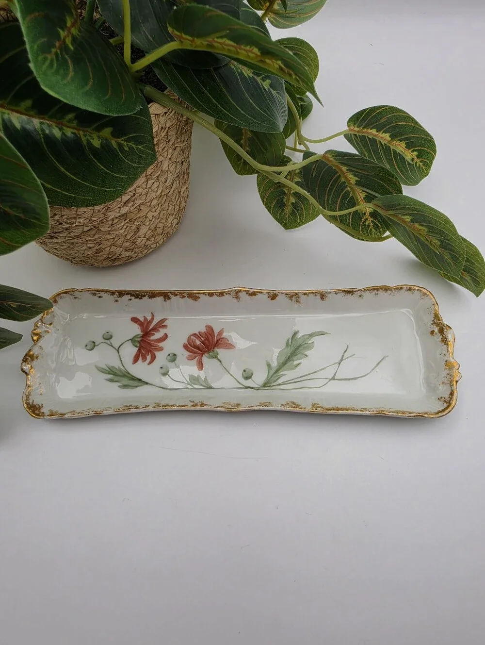 Antique Jean Pouyat Limoges (JPL) Hand-Painted Porcelain Floral Tray 8.5